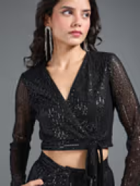 Sequin V Neck Wrap Top