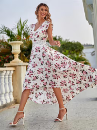 Women Fit & Flared Floral Print White Midi Dress