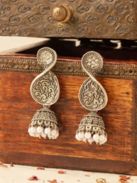 Oxidised Silver Twisted Earrings with Pearl Drops